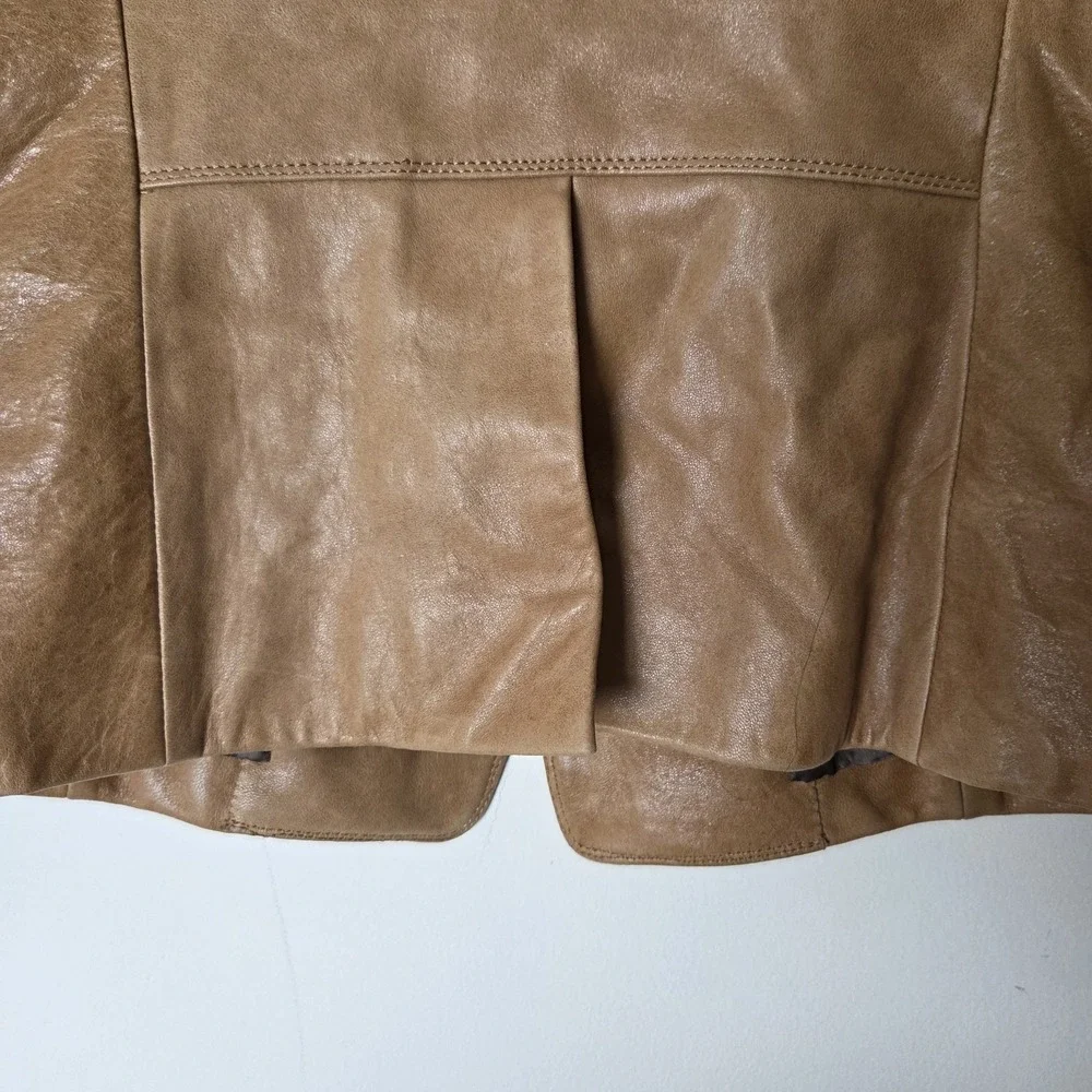 Charles Nolan New York Womens Camel Tan 100% Leather Jacket Blazer Size 6 Vtg